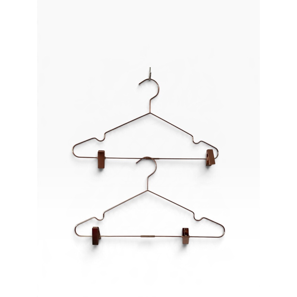 Set of 10 Rose Gold Copper Metal Wire Hangers with Adjustable Clips Slim Design